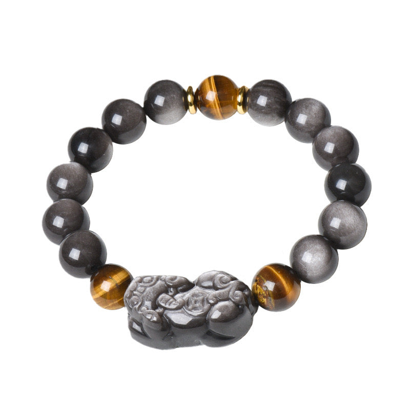 Attract Wealth-Pixiu Natural Obsidian and Tigea eyes chain bracelet