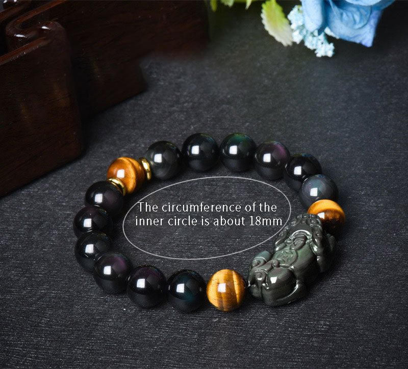 Attract Wealth-Pixiu Natural Obsidian and Tigea eyes chain bracelet
