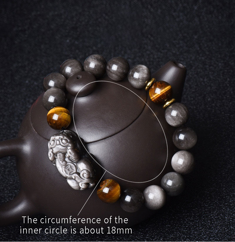 Attract Wealth-Pixiu Natural Obsidian and Tigea eyes chain bracelet