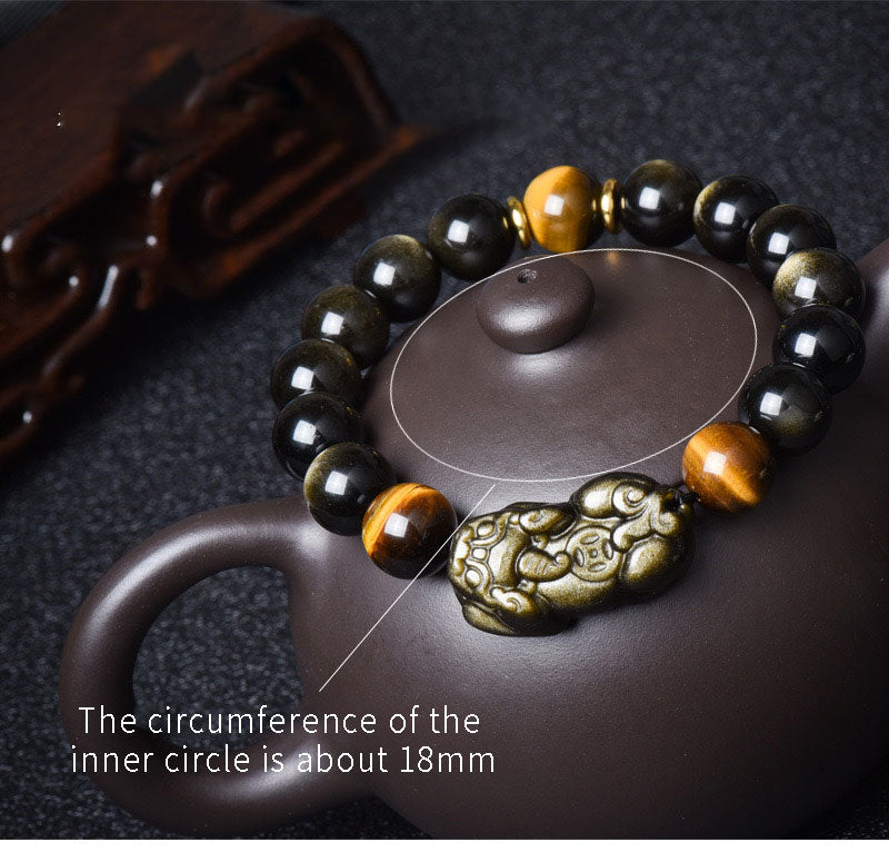 Attract Wealth-Pixiu Natural Obsidian and Tigea eyes chain bracelet